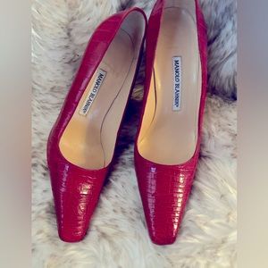 Red Manolo Blahnik Alligator Pumps